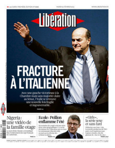 Prima pagina di "Libération", quotidiano francese.