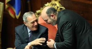 Pietro Grasso, presidente del Senato, e Vittorio Crimi, capogruppo M5S al Senato